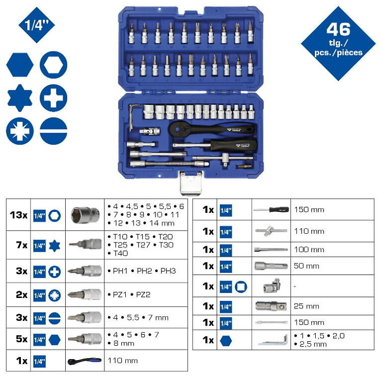 Padrunikomplekt,46 osa,BRILLIANT TOOLS - Pilt 2